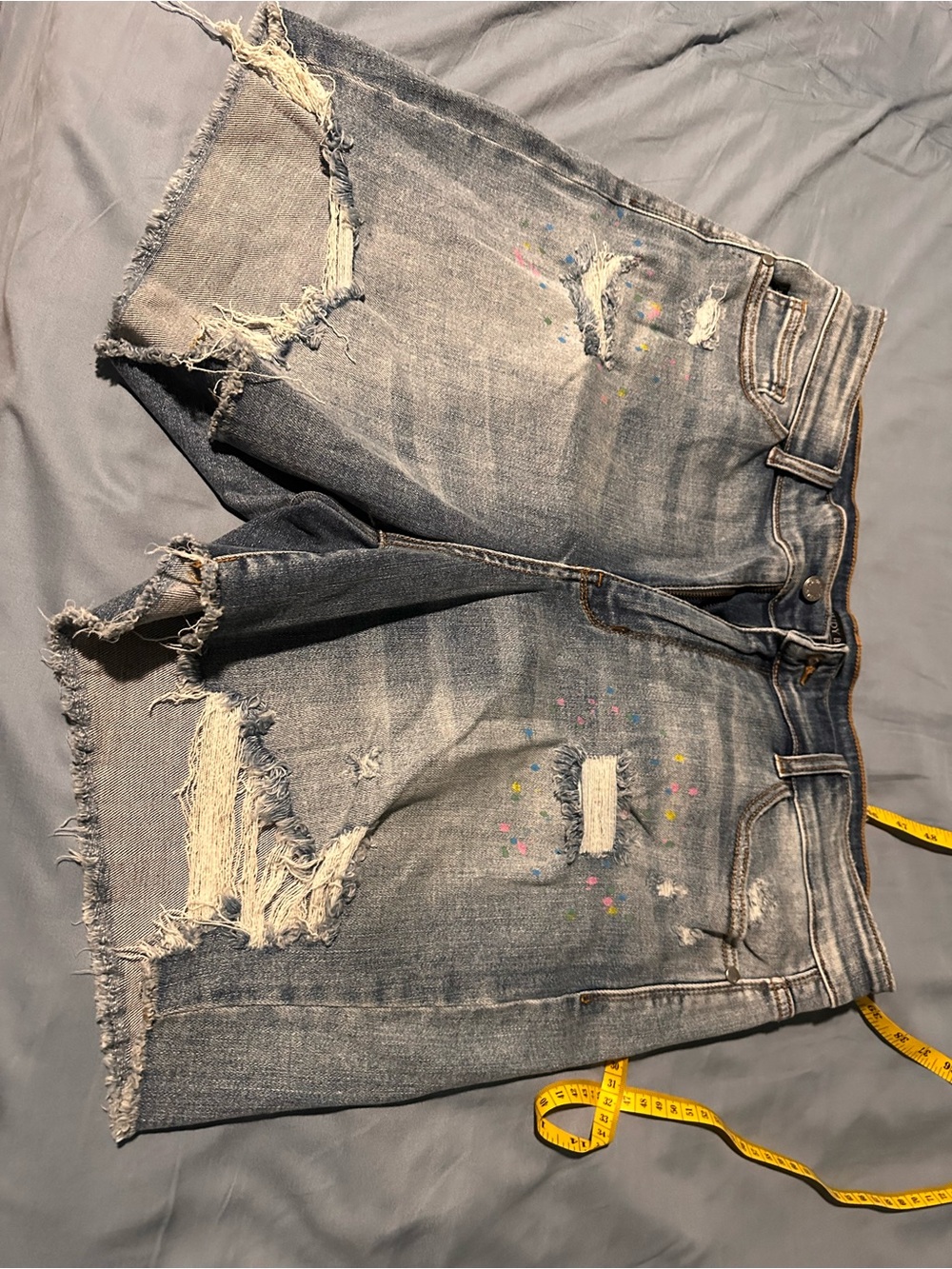 Judy Blue Distressed Denim Shorts with Paint Speckles - Washed Blue